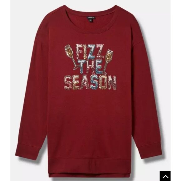 NWT Torrid Christmas Sweatshirt Holiday Fizz The Season Red Drop Shoulder 1X - Picture 1 of 5